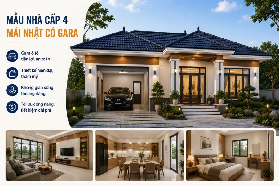 Mẫu nhà cấp 4 mái Nhật có gara
