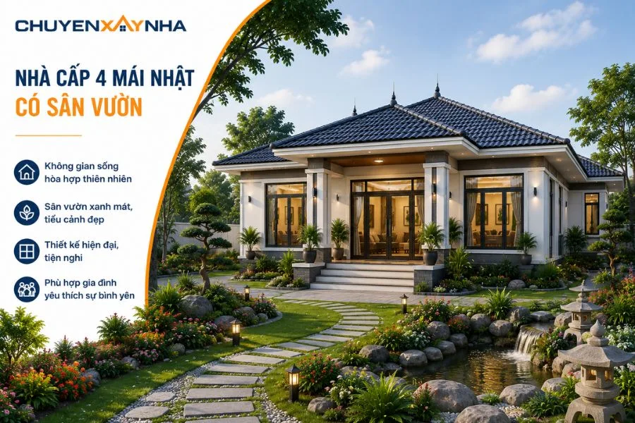 Nhà cấp 4 mái Nhật có sân vườn