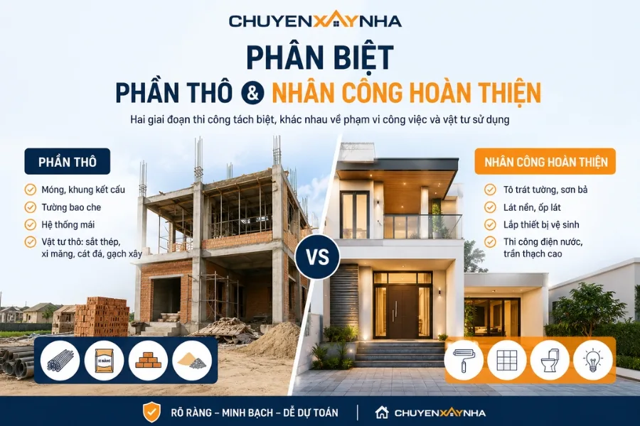 Phân biệt phần thô và nhân công hoàn thiện
