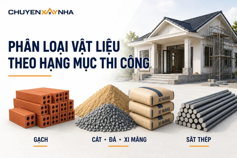 Phân loại vật liệu theo từng hạng mục thi công