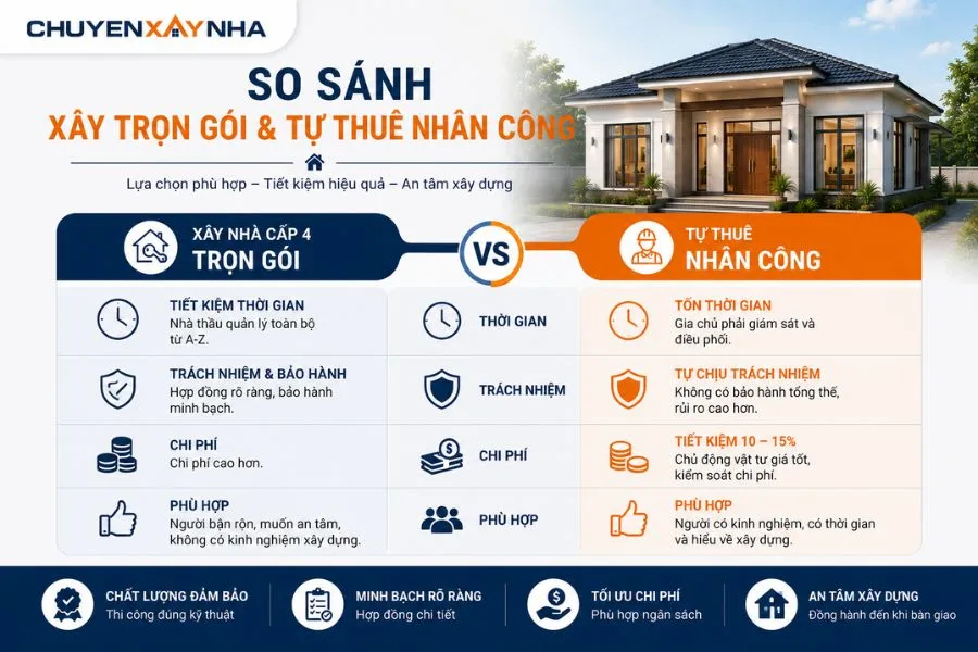 So sánh xây trọn gói và tự thuê nhân công
