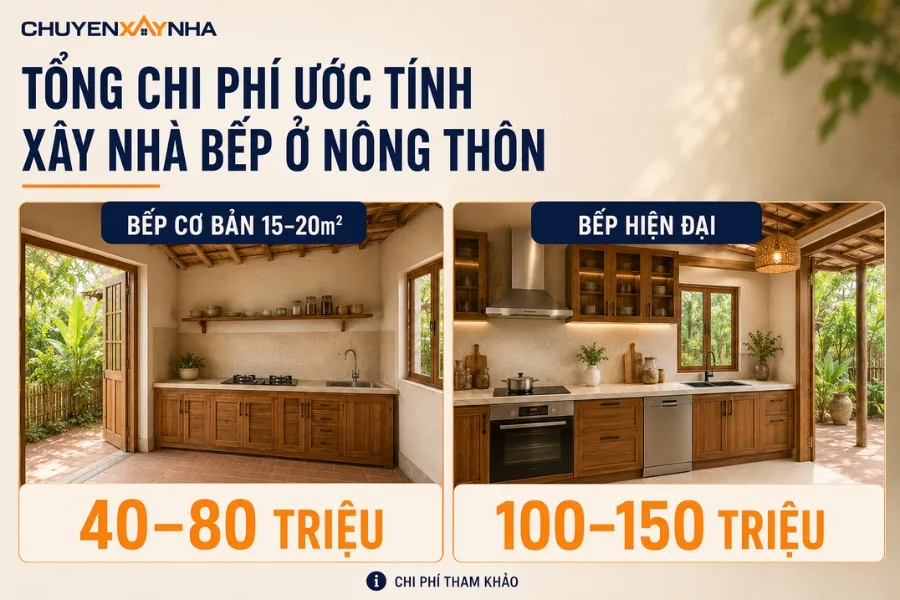 Tổng chi phí ước tính xây nhà bếp ở nông thôn