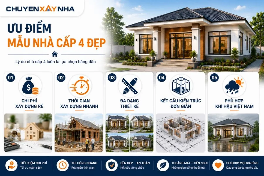 Ưu điểm mẫu nhà cấp 4 đẹp