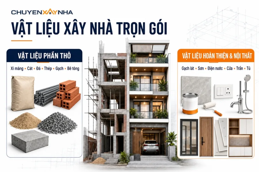 Vật liệu sử dụng trong xây nhà trọn gói