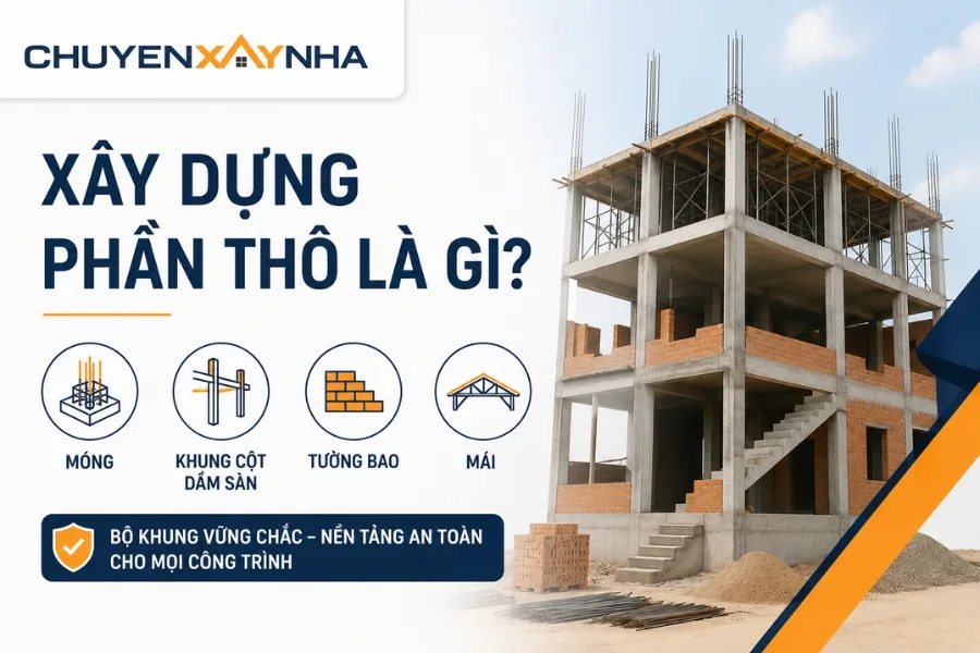 Xây dựng phần thô là hạng mục thi công phần kết cấu chịu lực của công trình