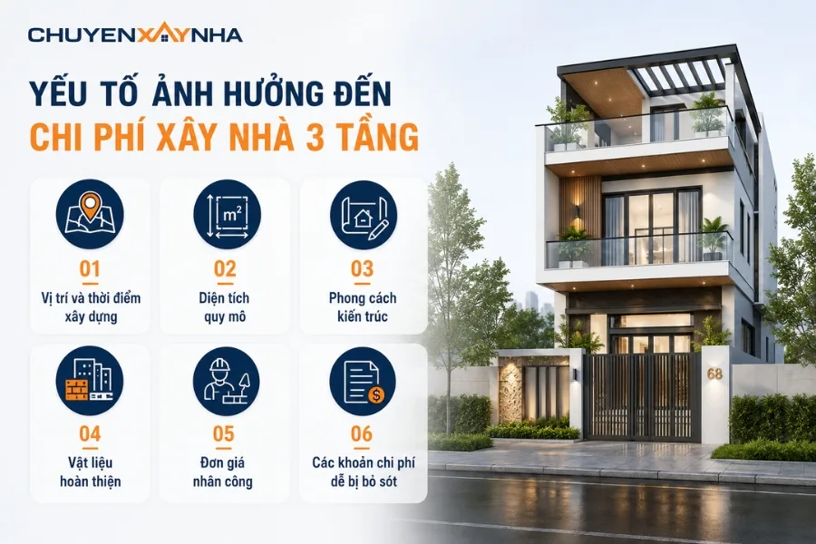 Yếu tố ảnh hưởng đến chi phí xây nhà 3 tầng
