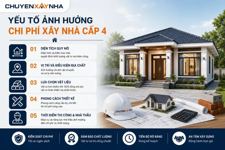 Yếu tố ảnh hưởng chi phí xây nhà cấp 4