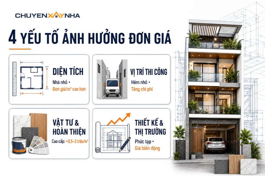 Yếu tố ảnh hưởng đến đơn giá xây nhà trọn gói