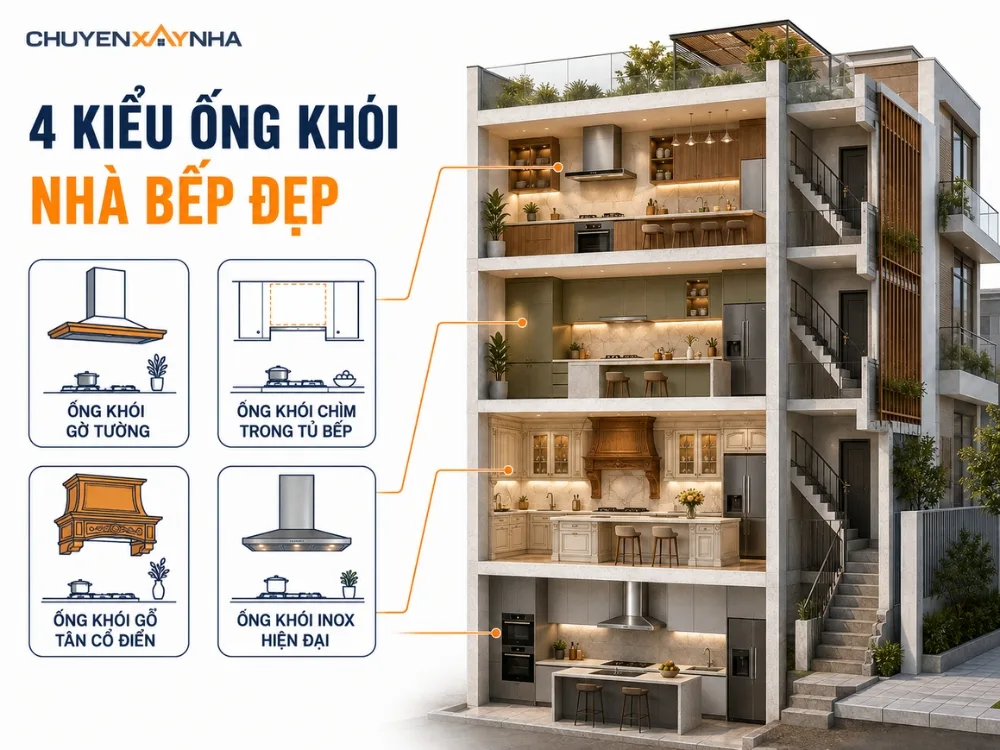 Các kiểu thiết kế ống khói nhà bếp đẹp