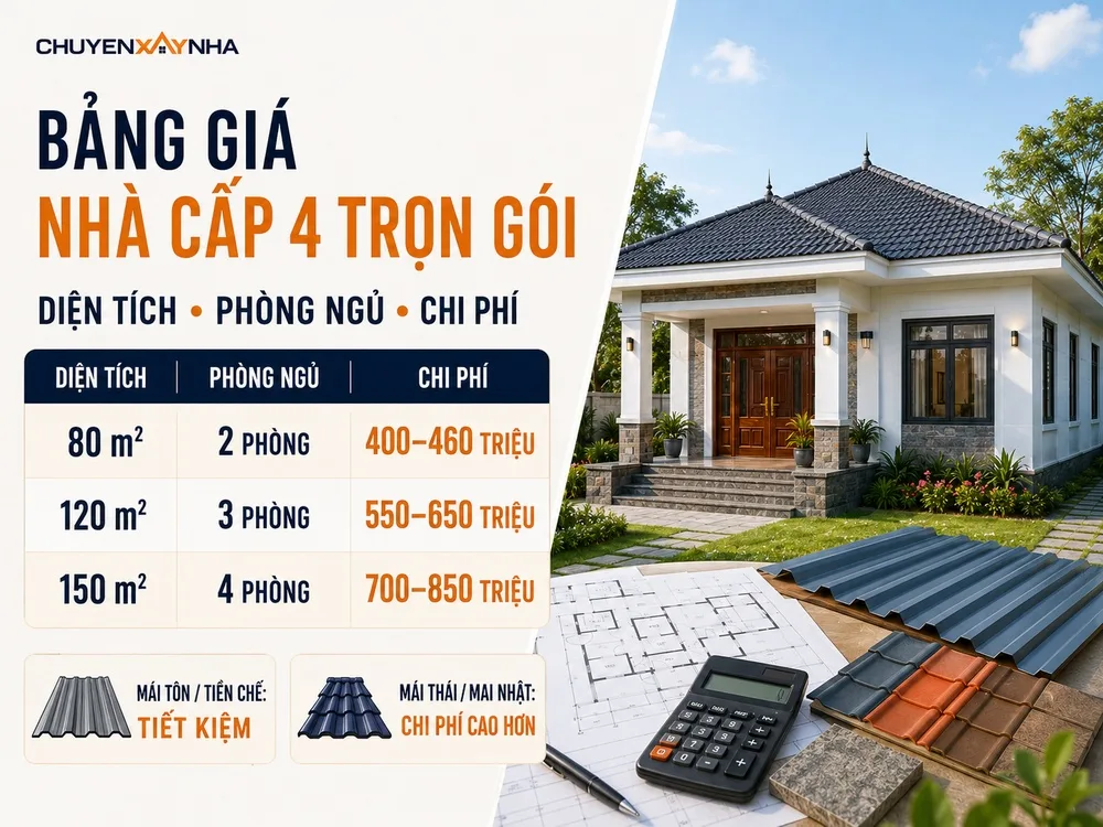 Bảng báo giá xây nhà cấp 4 trọn gói theo diện tích và ngân sách
