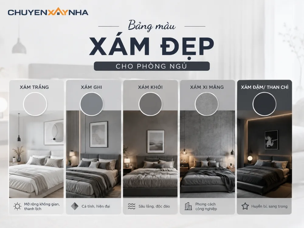 Bảng màu xám đẹp cho phòng ngủ