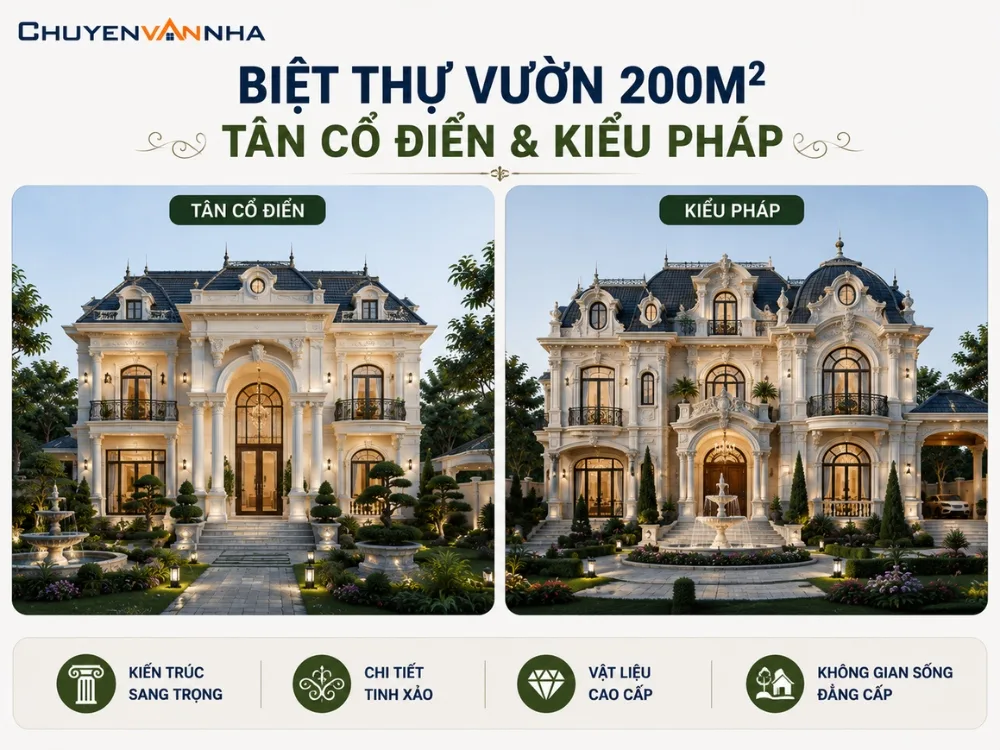 Biệt thự vườn tân cổ điển và kiểu Pháp