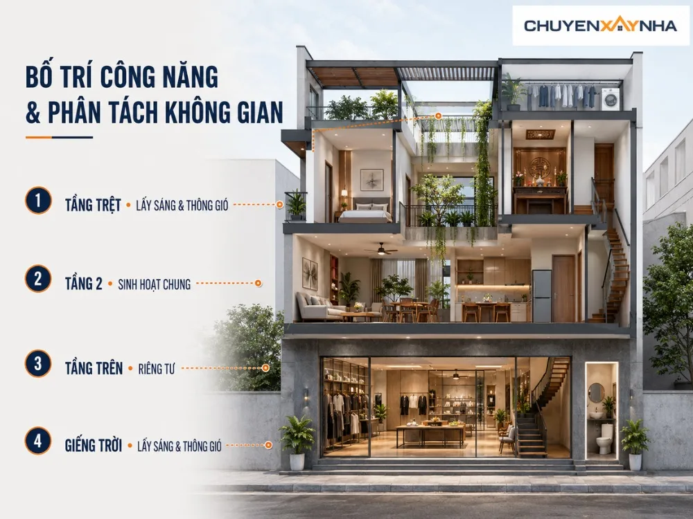 Bố trí công năng và phân tách không gian
