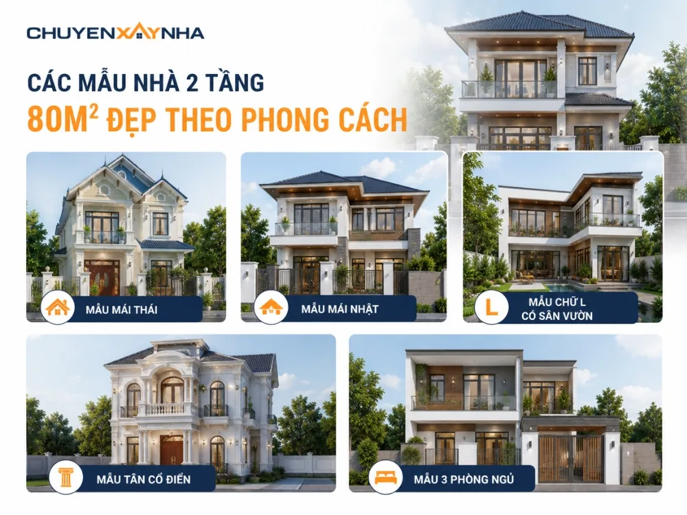 Các mẫu nhà 2 tầng 80m2 đẹp theo phong cách
