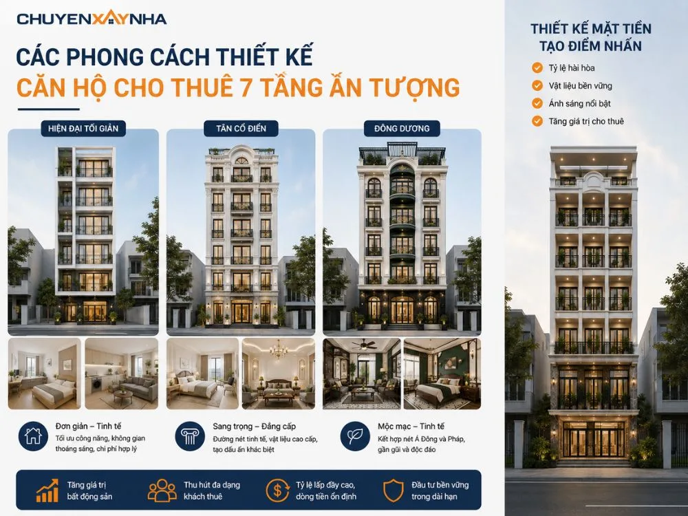 Các phong cách thiết kế căn hộ cho thuê 7 tầng ấn tượng