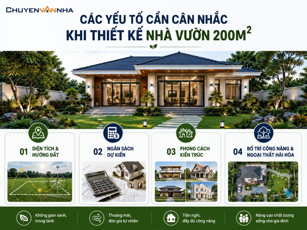Các yếu tố cần cân nhắc khi thiết kế nhà vườn 200m2