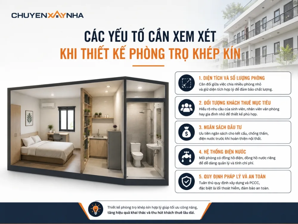 Các yếu tố cần xem xét khi thiết kế phòng trọ khép kín