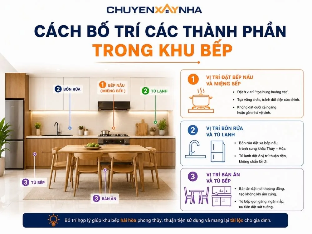 Cách bố trí các thành phần trong khu bếp
