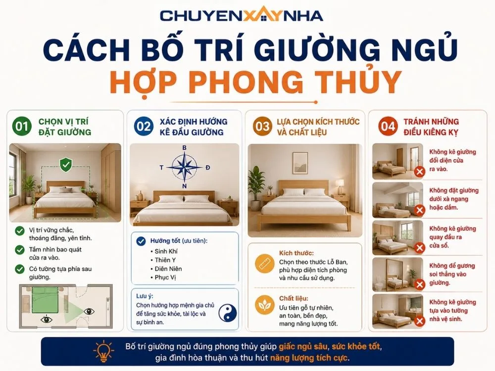 Cách bố trí giường ngủ hợp phong thủy