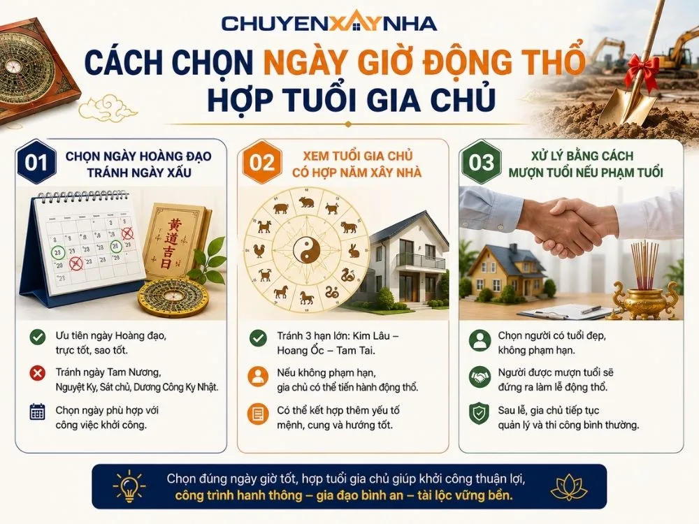 Cách chọn ngày giờ động thổ hợp tuổi gia chủ