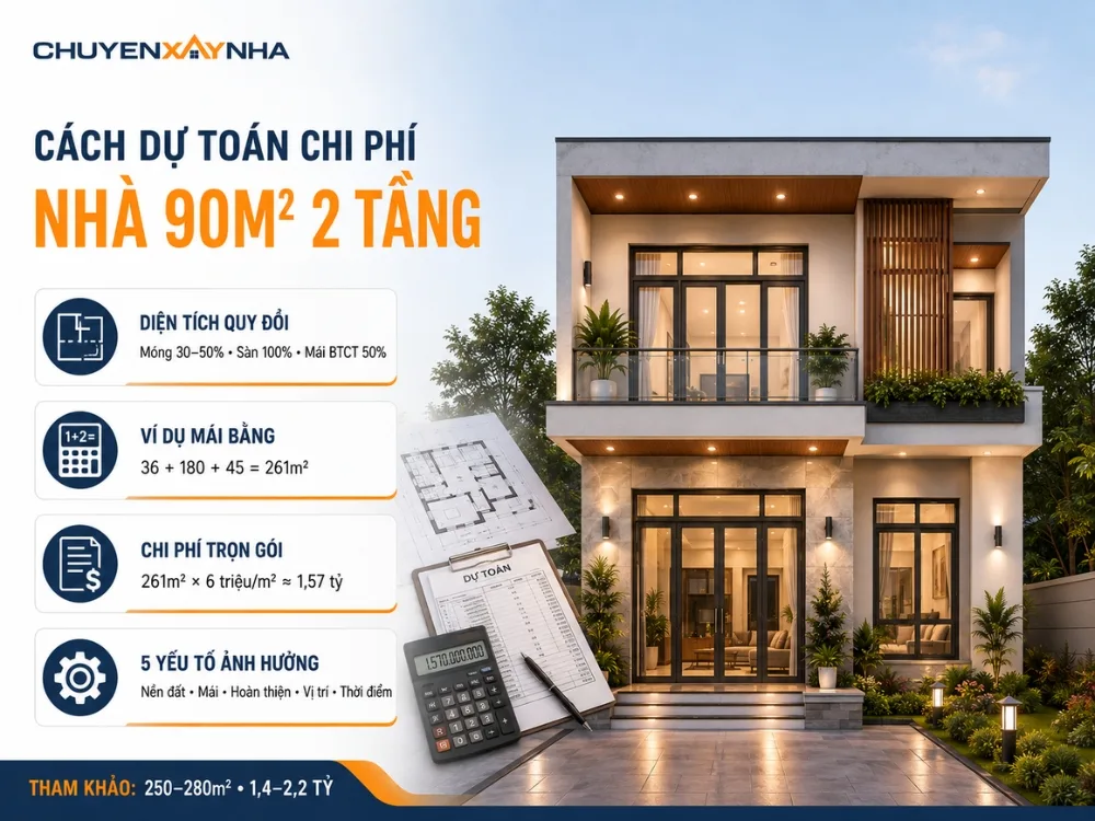 Cách dự toán chi phí xây nhà 90m2 2 tầng