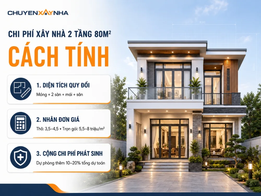 Cách tính chi phí xây nhà 2 tầng 80m2