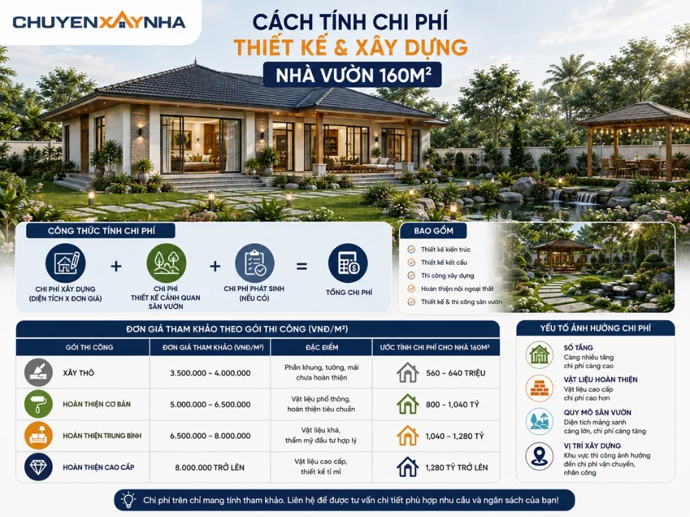 Cách tính chi phí thiết kế và xây dựng nhà 160m2