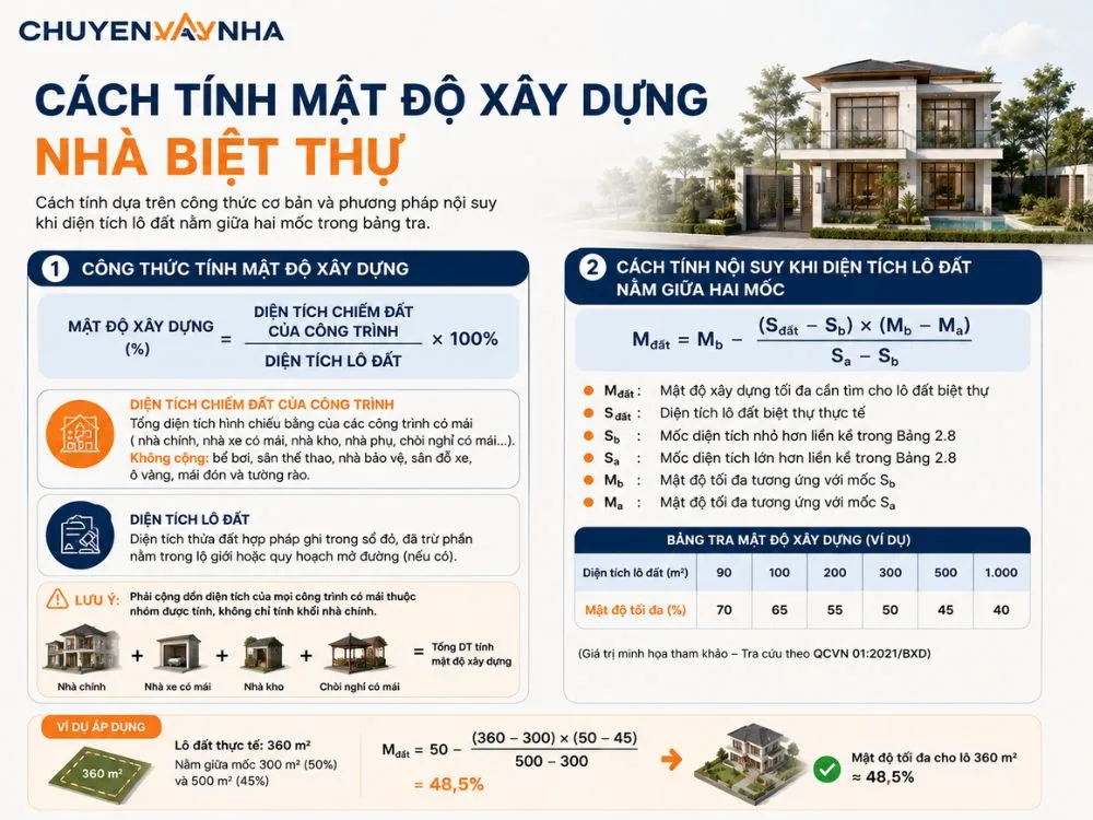 Cách tính mật độ xây dựng nhà biệt thự