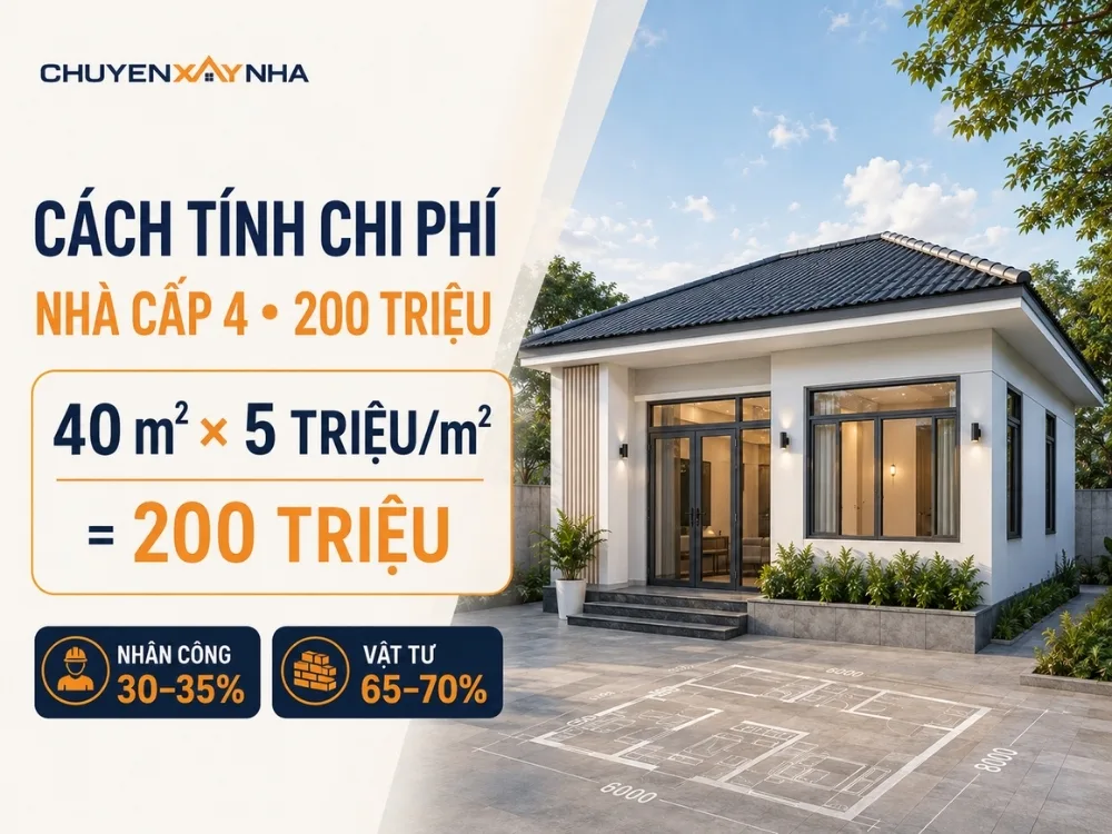 Cách tính chi phí xây nhà cấp 4 trọn gói 200 triệu