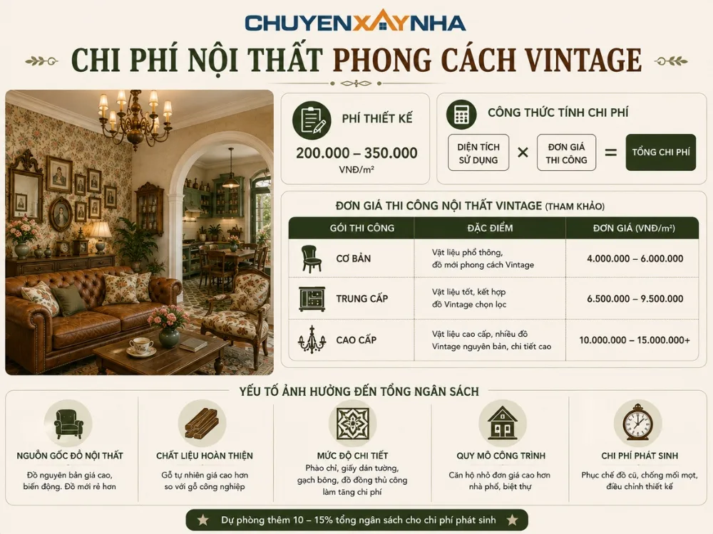 Chi phí thiết kế thi công nội thất phong cách Vintage