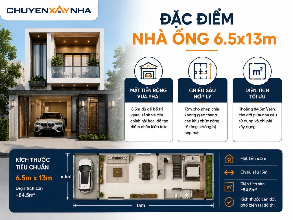 Đặc điểm nhà ống 6.5x13m