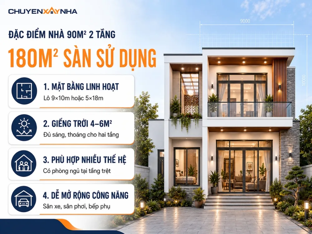 Đặc điểm của nhà 90m2 2 tầng