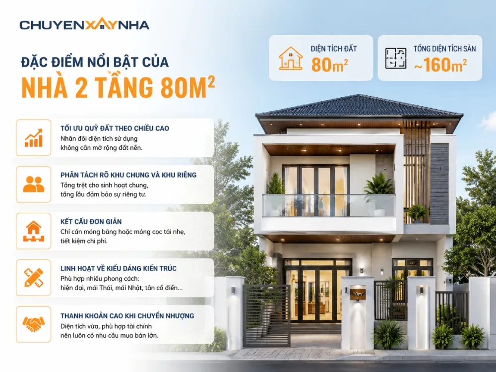 Đặc điểm nổi bật của nhà 2 tầng 80m2