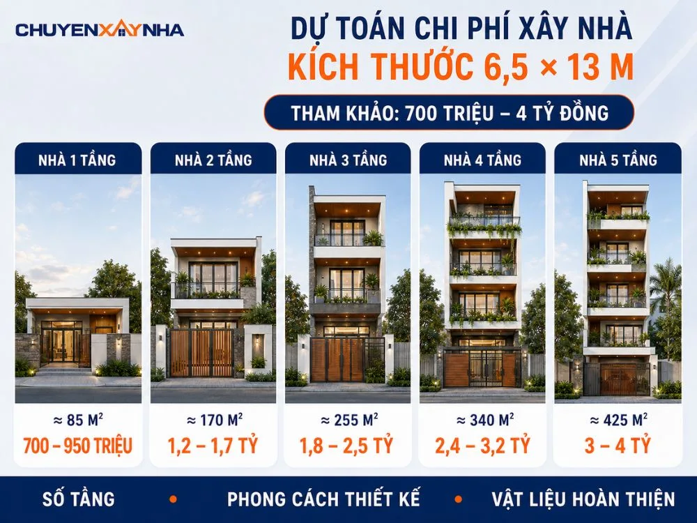 Dự toán chi phí xây nhà 6.5x13m