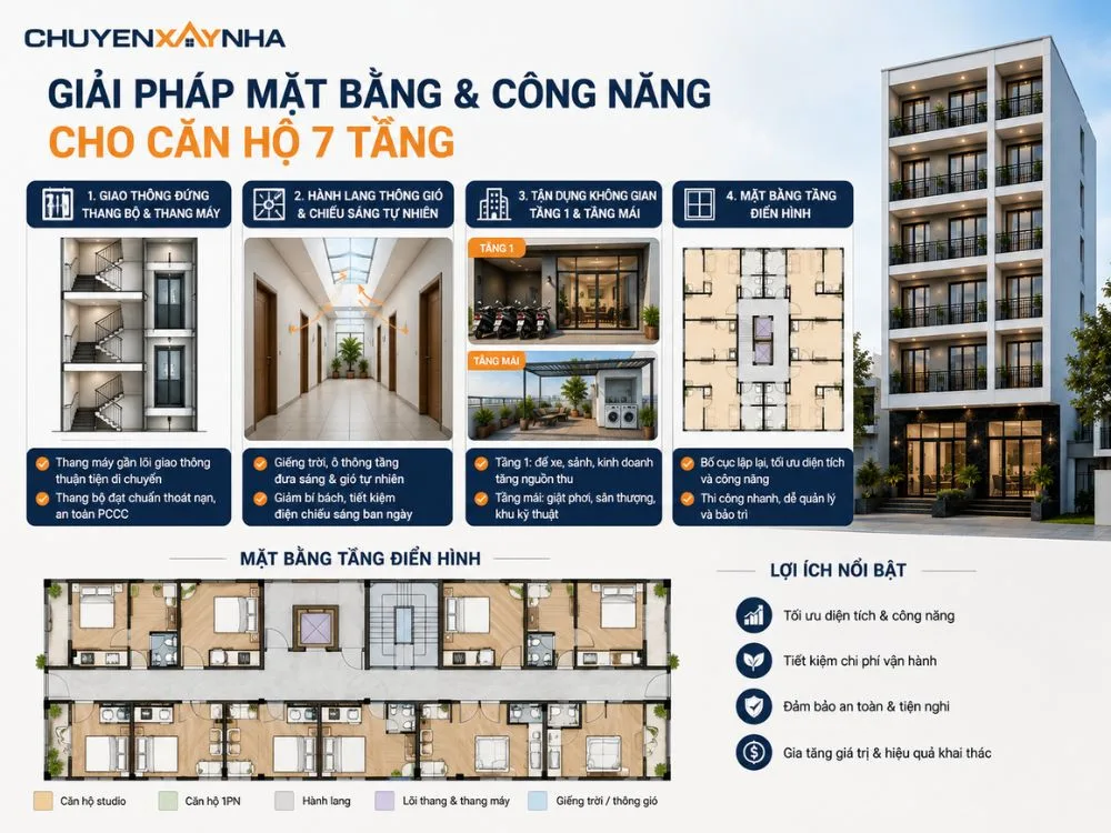 Giải pháp mặt bằng và công năng cho căn hộ 7 tầng