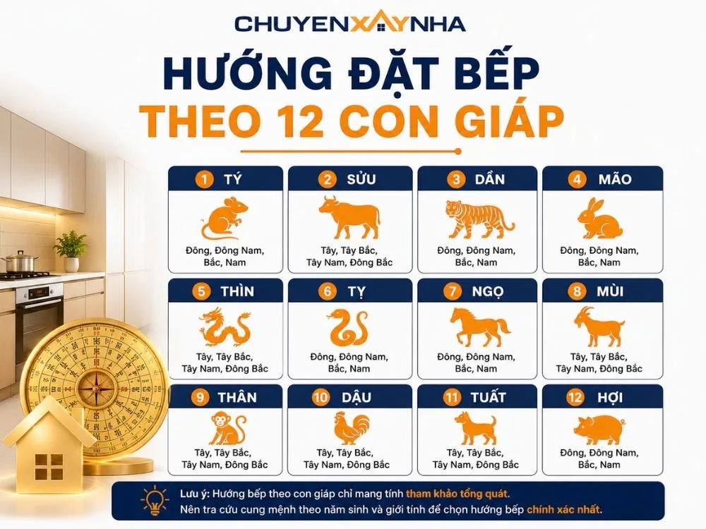 Hướng đặt bếp theo 12 con giáp