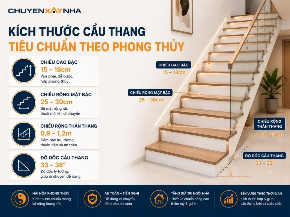 Kích thước cầu thang tiêu chuẩn theo phong thủy