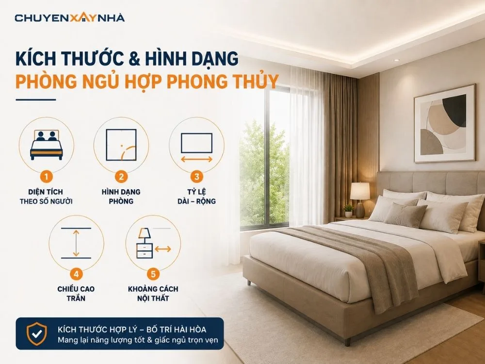 Kích thước và hình dạng phòng ngủ hợp phong thủy