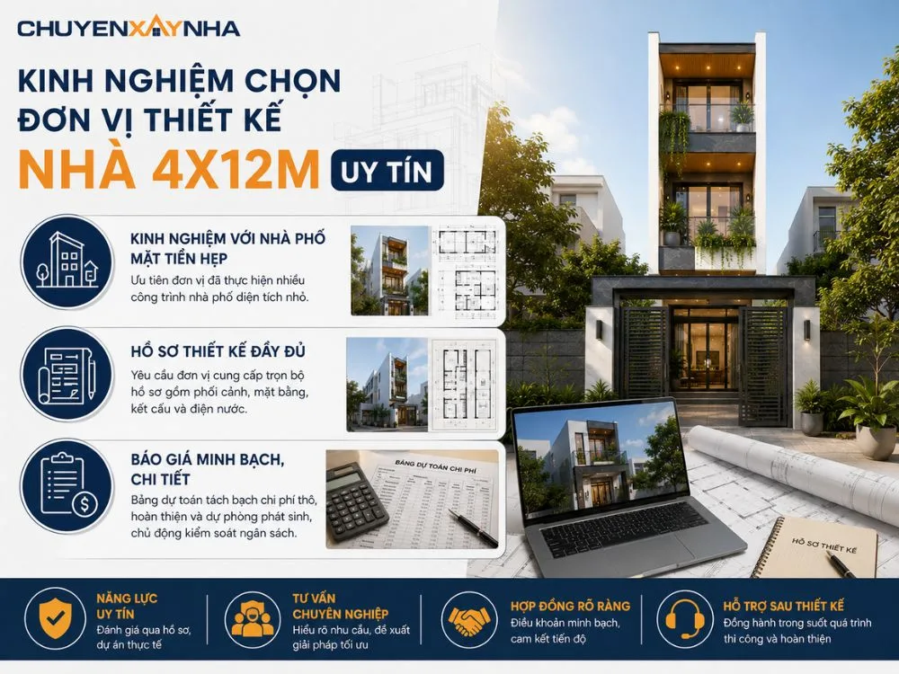Kinh nghiệm chọn đơn vị thiết kế nhà 4x12m uy tín