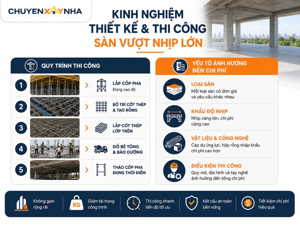 Kinh nghiệm thiết kế và thi công sàn vượt nhịp lớn