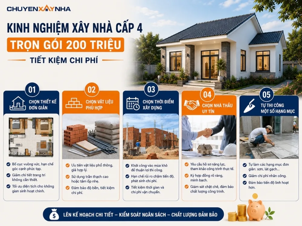 Kinh nghiệm xây nhà cấp 4 trọn gói 200 triệu tiết kiệm chi phí