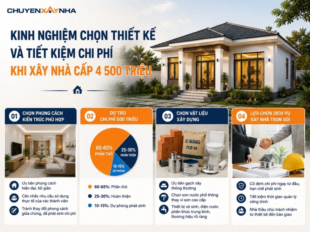 Kinh nghiệm chọn thiết kế và tiết kiệm chi phí khi xây nhà cấp 4 500 triệu