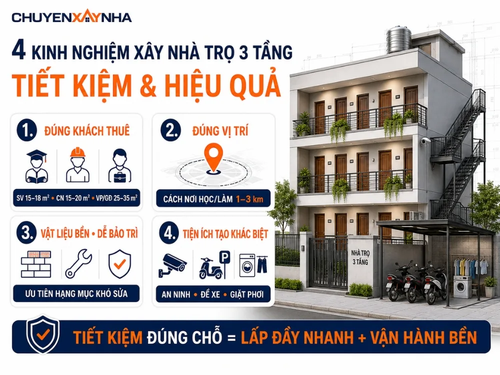 Kinh nghiệm xây nhà trọ 3 tầng tiết kiệm và hiệu quả