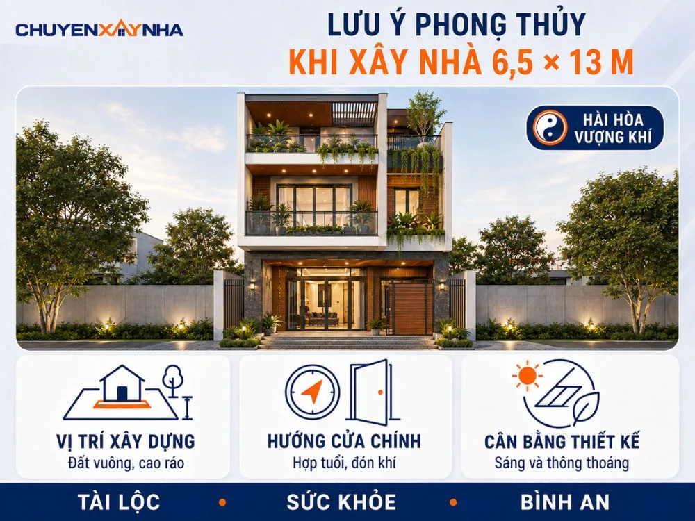Lưu ý phong thủy khi xây nhà 6.5x13m