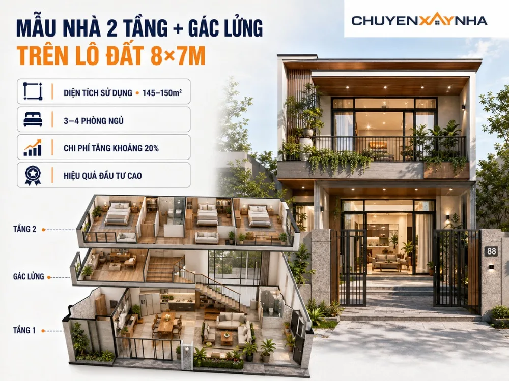 Mẫu nhà 2 tầng kết hợp gác lửng