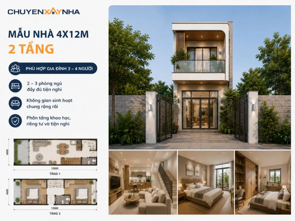 Mẫu nhà 4x12m 2 tầng cho gia đình 