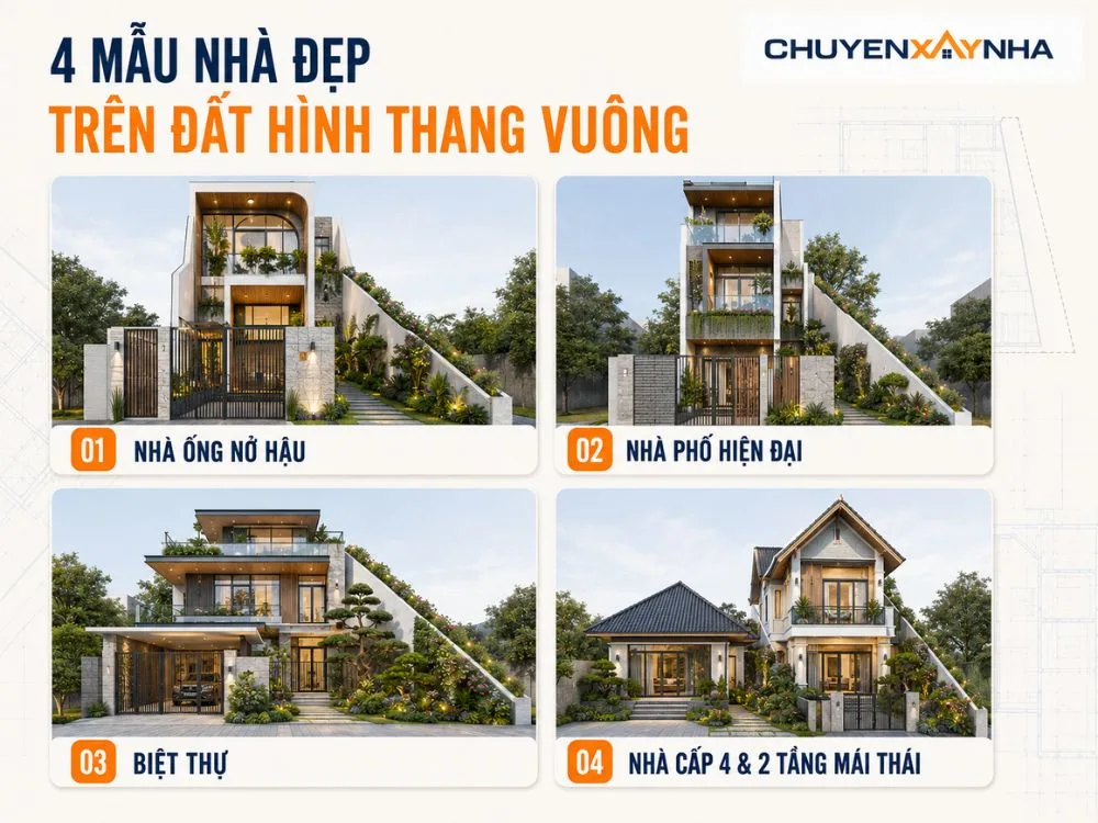 Các mẫu thiết kế nhà đẹp trên đất hình thang vuông