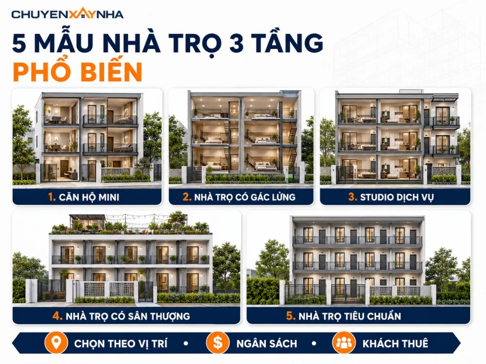 Các mẫu thiết kế nhà trọ 3 tầng phổ biến