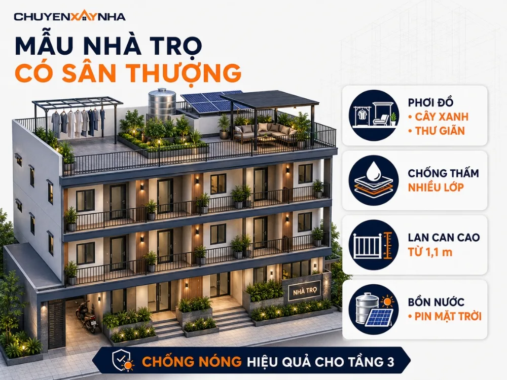 Mẫu nhà trọ có sân thượng