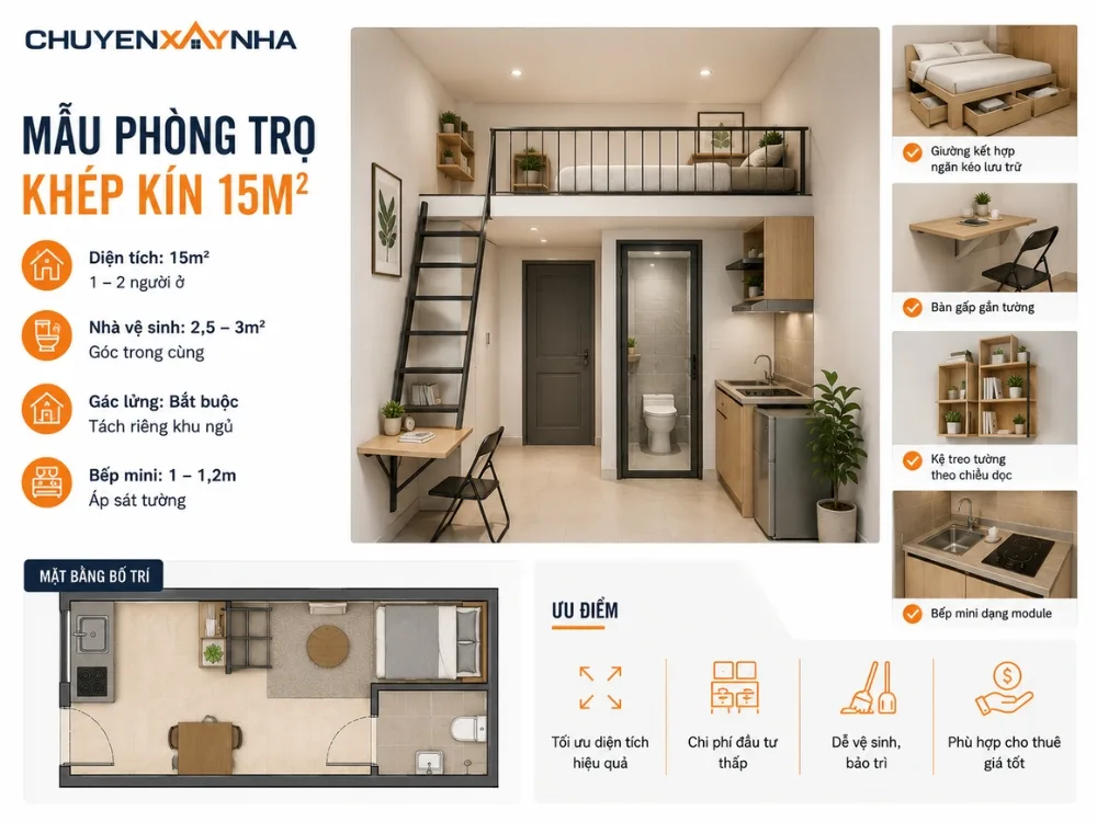 Mẫu phòng trọ khép kín 15m2